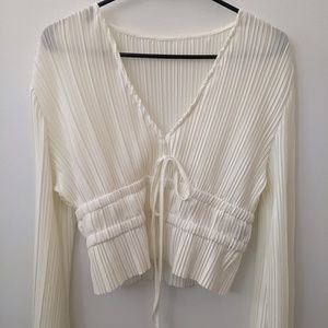 Polyester Chiffon Long-Sleeve Crop Top